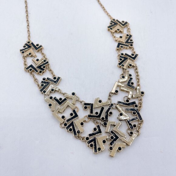 St John Black Gold Multi Link Geometric Pattern Necklace Medium - Picture 1 of 6